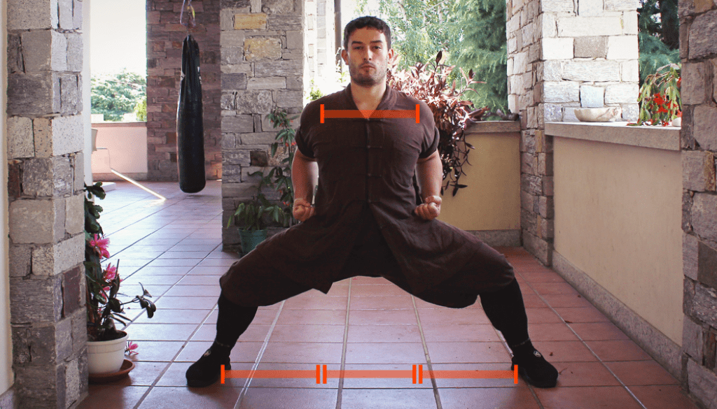 Master Kongling shows how to execute the rider stance (Ma Bu) in one of the training version of 6 Dragons Kung Fu